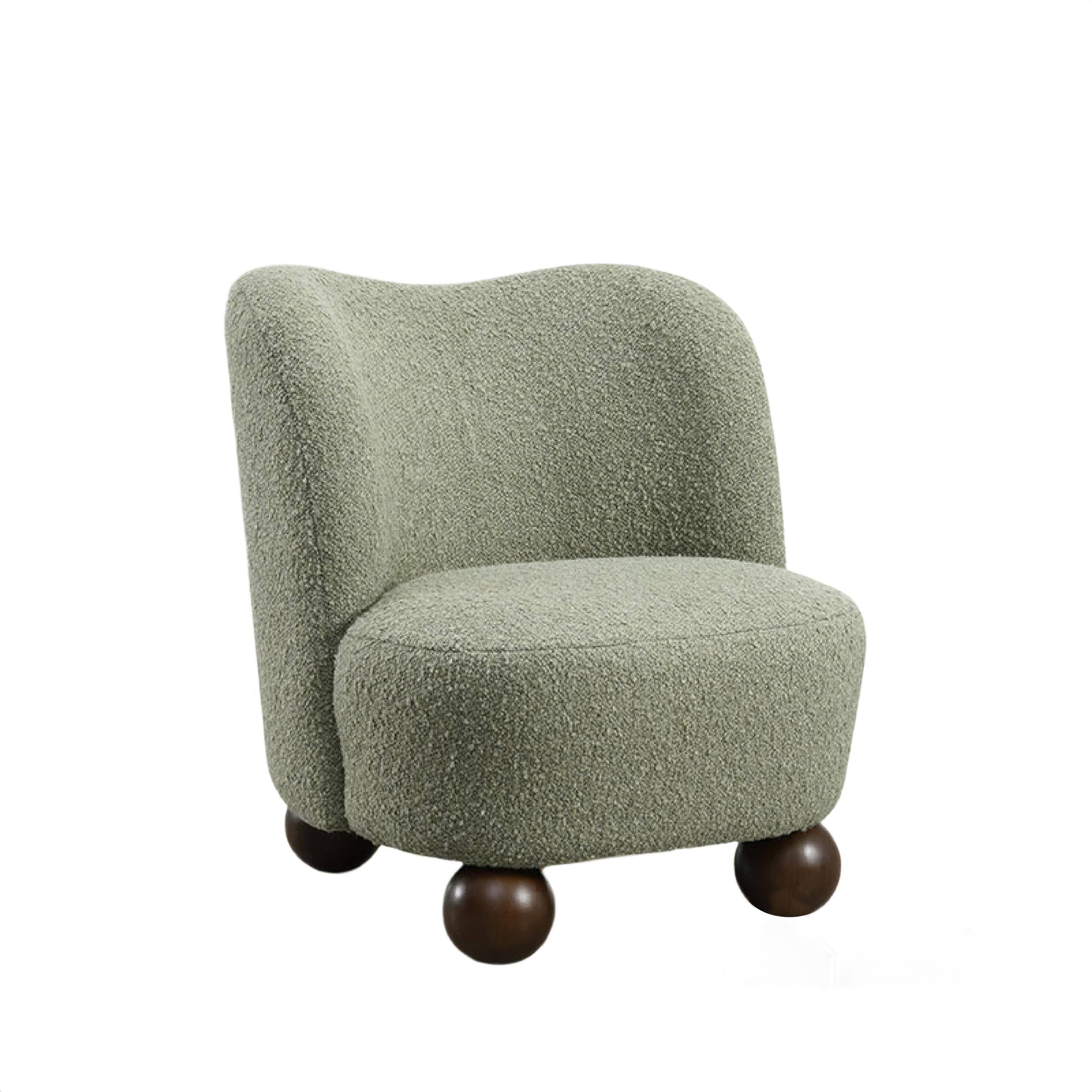 Angle. Manhattan Lane - Dave Armless Accent Chair with Wooden Ball Feet,  Boucle Fabric - Green, Dark Brown.