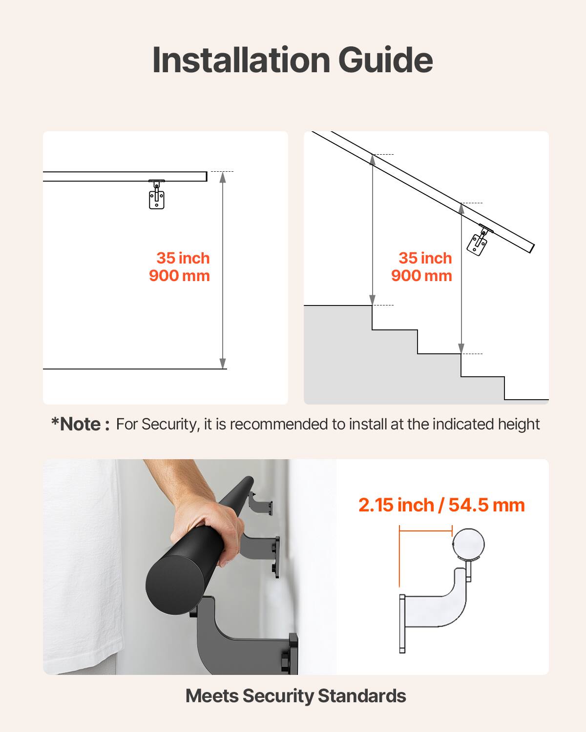 Installation Guide

35 inch  
900 mm

35 inch  
900 mm

*Note: For Security, it is recommended to install at the indicated height

2.15 inch / 54.5 mm

Meets Security Standards