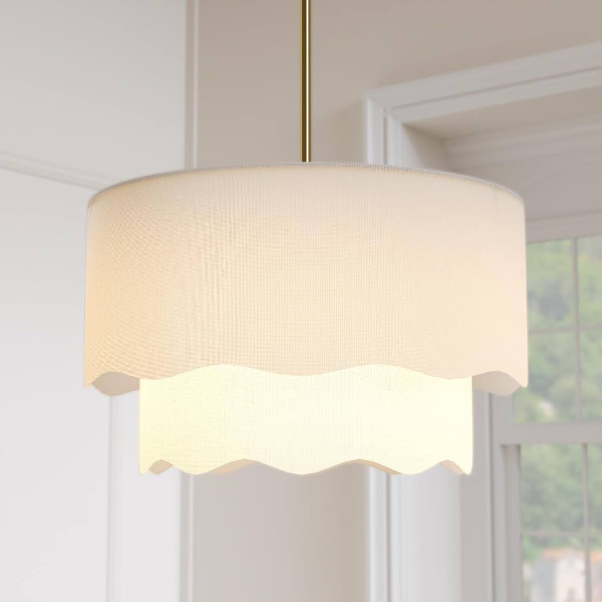 Loheer 19.6 Inch Fabric Chandelier, Two Tier Drum Ceiling Light, Soft ...