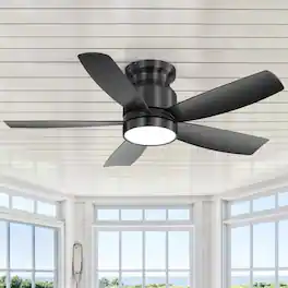 Sofucor - Matte Ceiling Fans with Lights and Remote 42 inch Low Profile Flush Mount Ceiling Fan with Integrated LED & Timer - Black