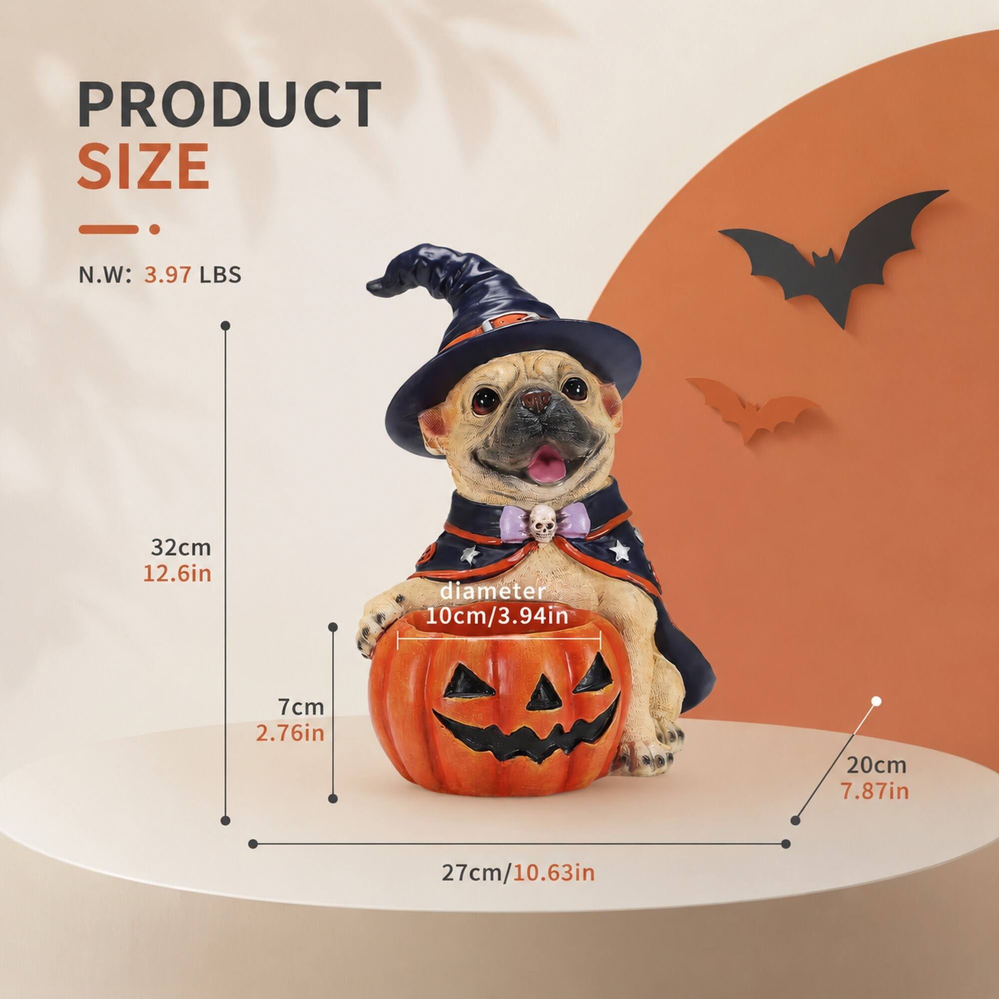 PRODUCT SIZE  
N.W: 3.97 LBS  
32cm 12.6in  
diameter 10cm/3.94in  
7cm 2.76in  
20cm 7.87in  
27cm/10.63in