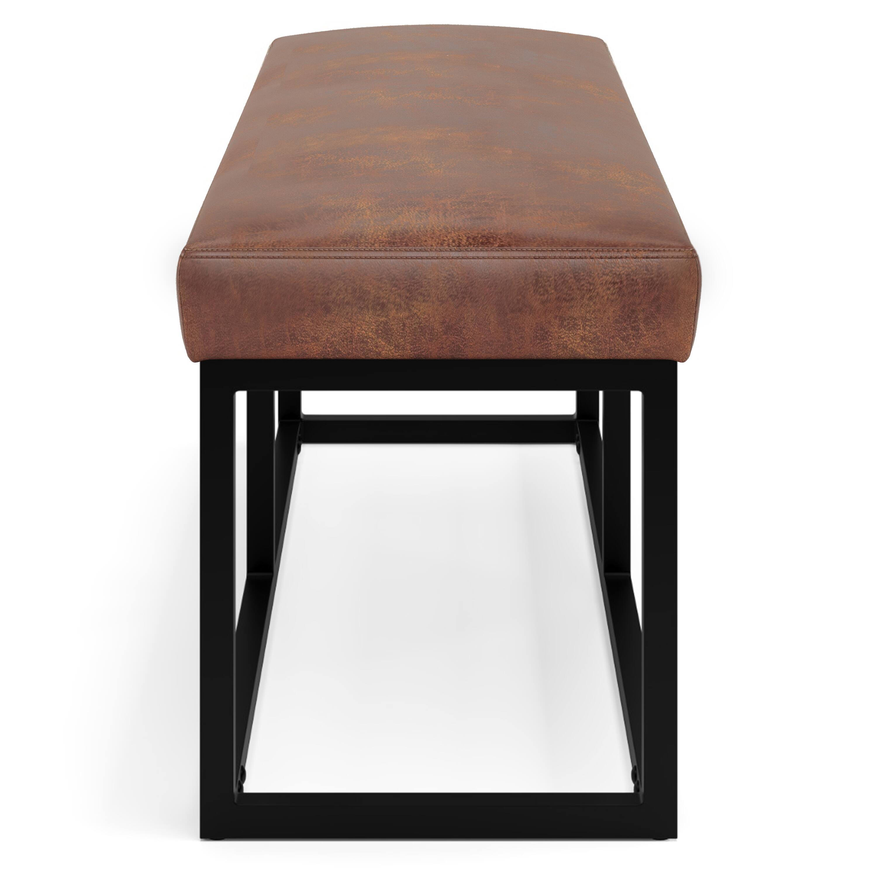 Back. Simpli Home - Reynolds Ottoman Bench in Distressed Saddle Brown Faux Leather - Distressed Saddle Brown.