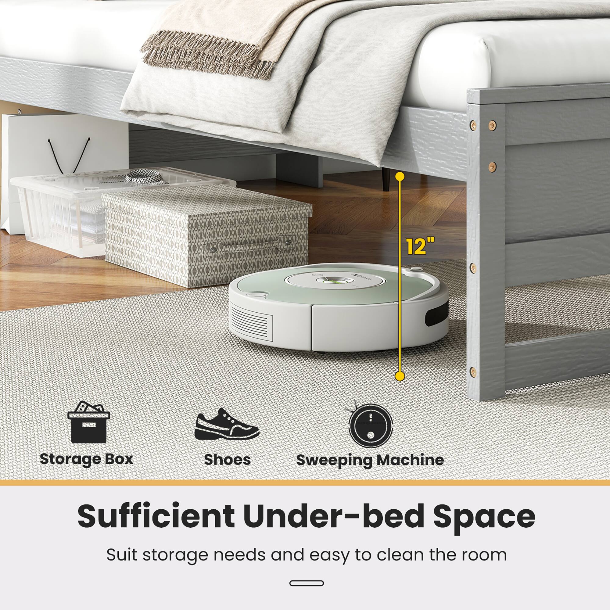 12" Sufficient Under-bed Space Suit storage needs and easy to clean the room Storage Box Shoes Sweeping Machine