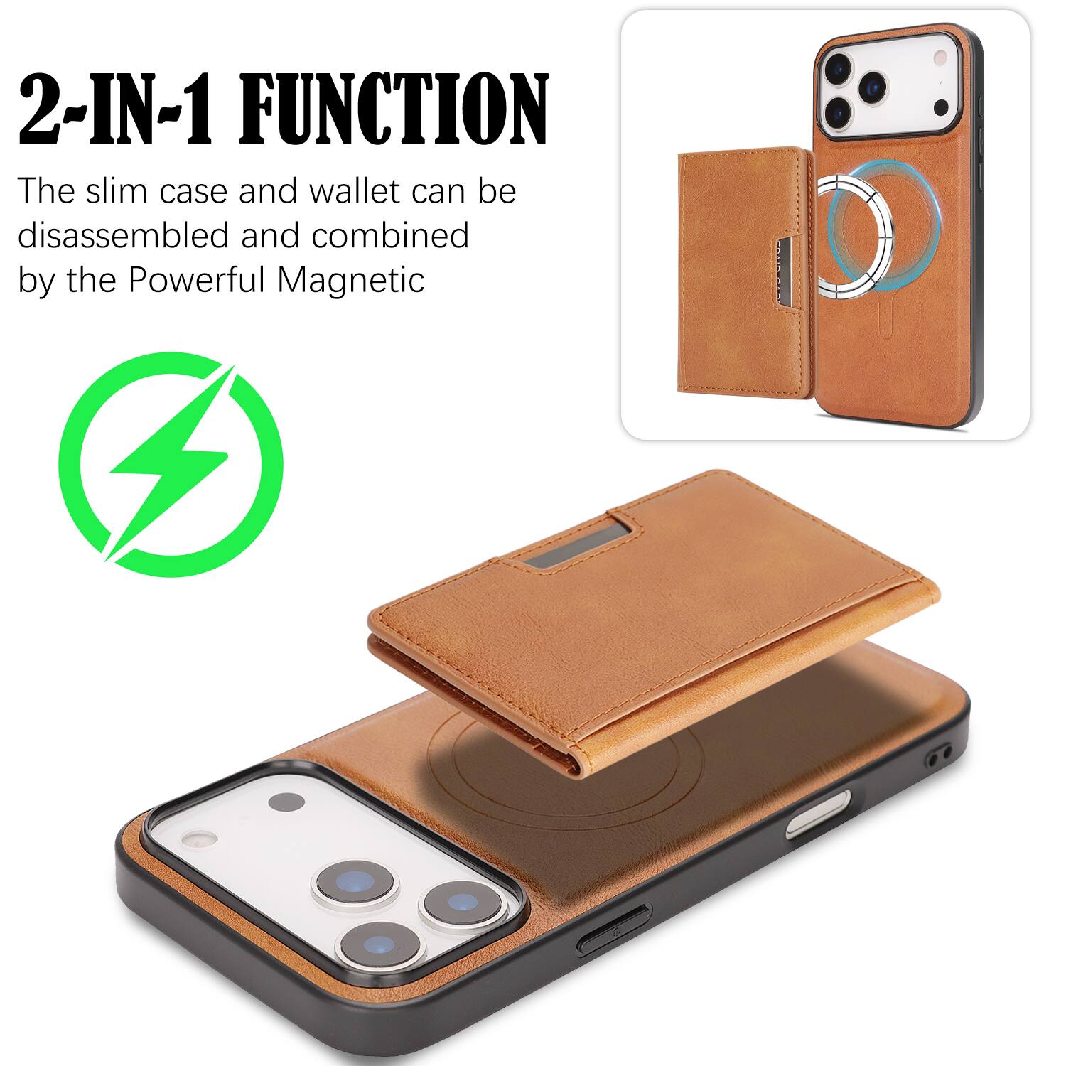 2-IN-1 FUNCTION

The slim case and wallet can be disassembled and combined by the Powerful Magnetic