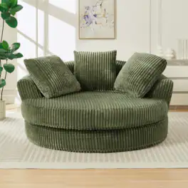 Trinkets Crazed - 60-Inch Oversized Round Chaise Longue Chair Indoor,Modern Upholstered Corduroy Deep Seat Single Cloud Floor Sofa Chair - Green