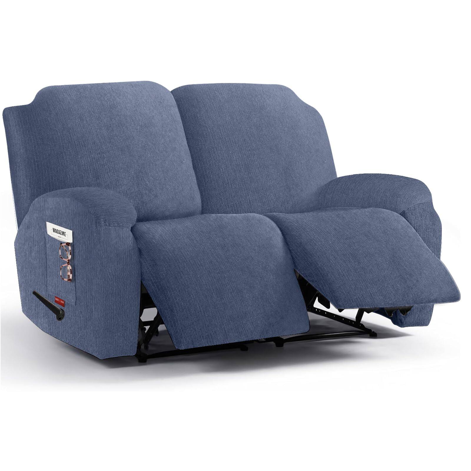 Front. Fabibe - Oversized 3 Pieces Stretch Recliner Chair Covers - Plush Fabric Slipcovers & Durable Furniture Protectors with - Blue Gray 2 Seater.