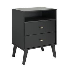 Prepac - Milo Mid Century Modern 2-drawer Tall Nightstand with Open Shelf - Black