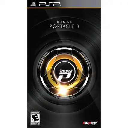 PSP. DJMAX PORTABLE 3 MAX3 EMOTIONAL SENSE P EVERYONE 10+ E 10+ CONTENT RATED BY ESRB playmaker Studios - E10+ (Everyone 10+)