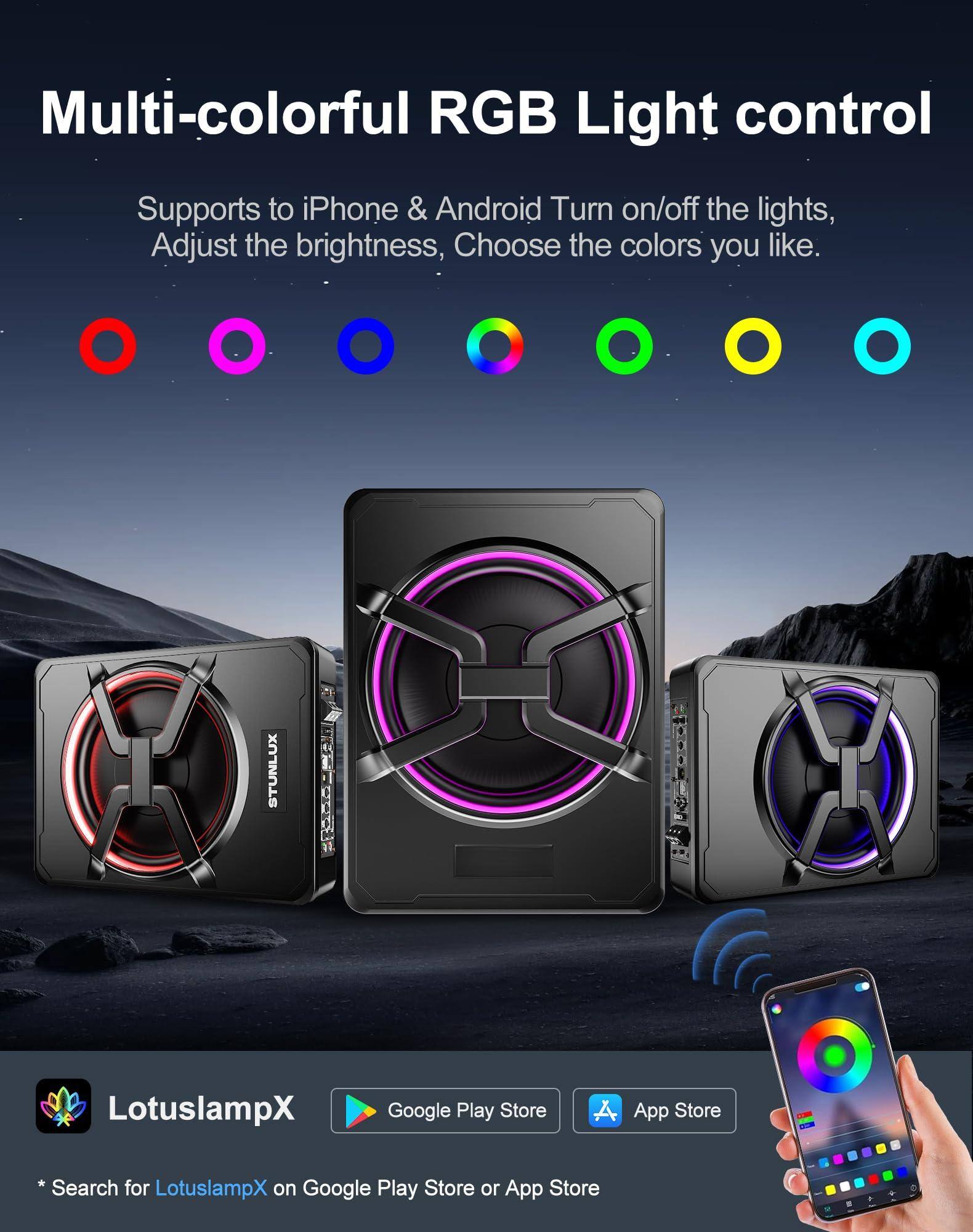 Multi-colorful RGB Light control

Supports to iPhone & Android  
Turn on/off the lights,  
Adjust the brightness,  
Choose the colors you like.

LotuslampX

* Search for LotuslampX on Google Play Store or App Store