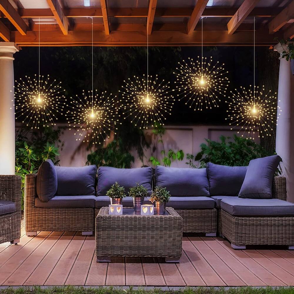 Alt View 1. RTMB - 4-Pack Starburst Sphere Lights, 200 LEDs, Copper Wire, Battery Operated - Color: 4 pcs Warm White Item Package Quantity: 1.