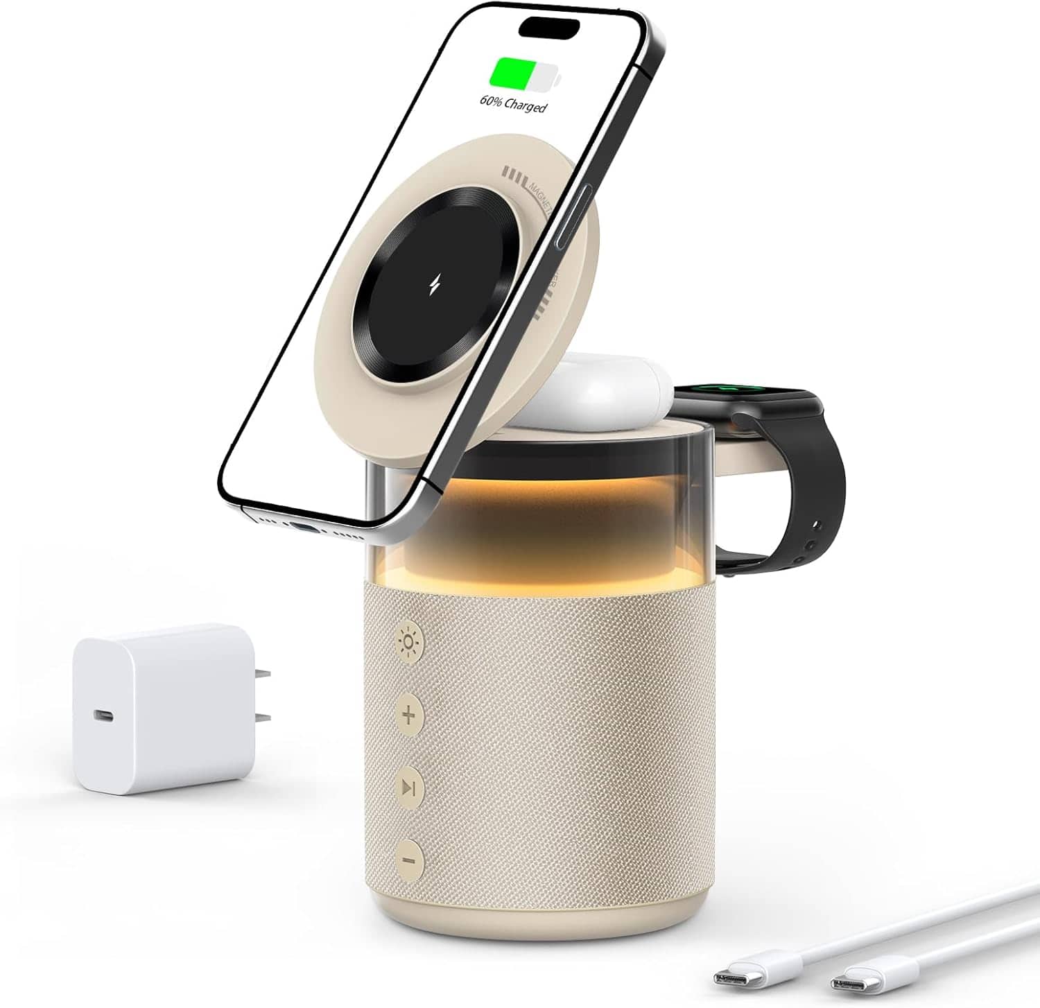 3P Experts - FOREVER SUNDAY 5-in-1 Multifunctional Speaker Charging Station - Cream