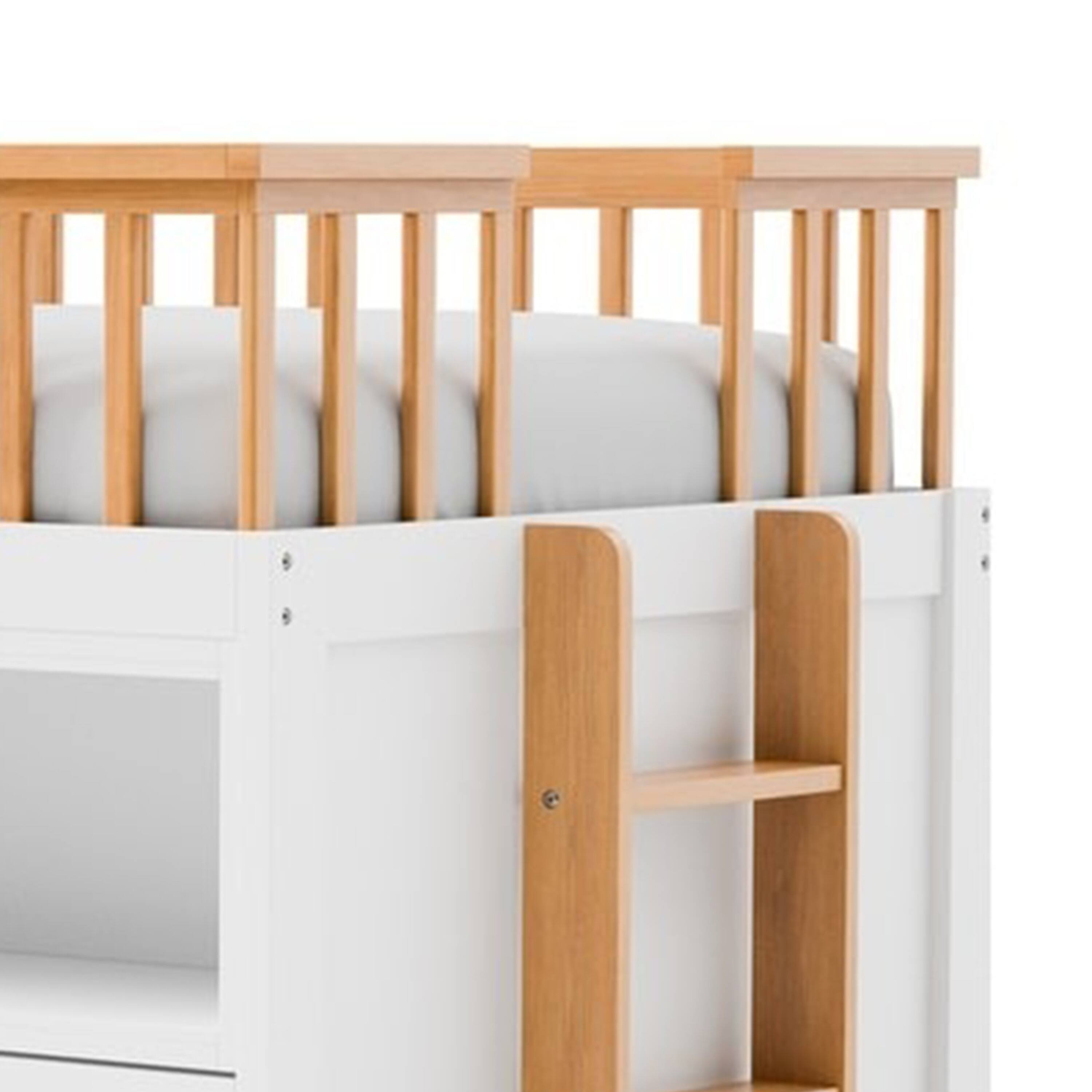 Alt View 2. Manhattan Lane - Lexo Twin Bookcase Bunk Bed w Trundle and Ladder - White, Oak Brown.