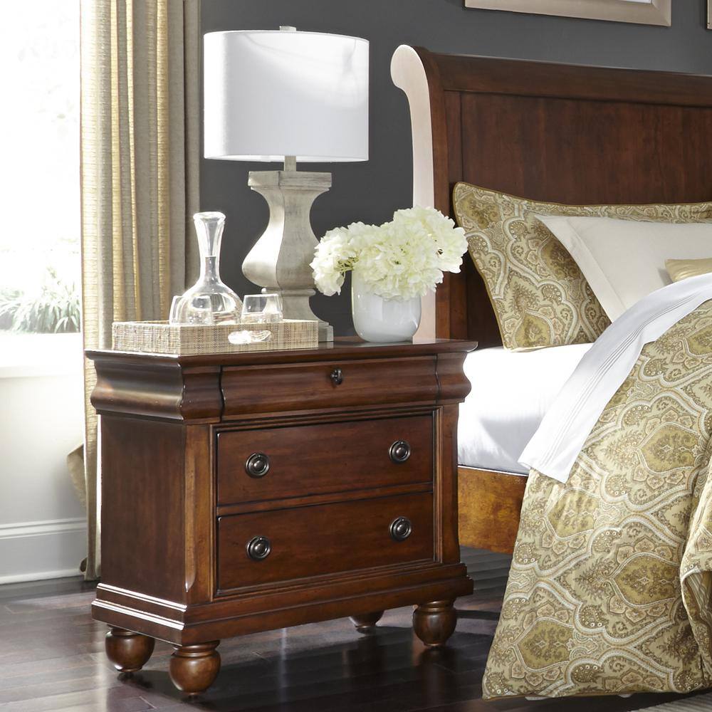 Left. Liberty Furniture Industries - Rustic Traditions Night Stand in Rustic Cherry - Cherry.