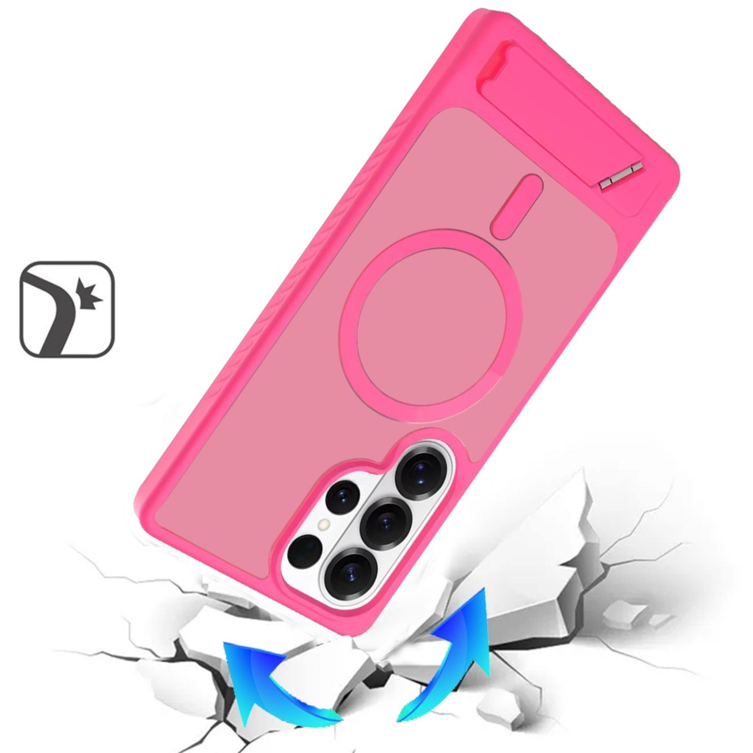 Angle. Kitcheniva - Case Magnetic Circle With Metal Kickstand And Tempered Glass For Samsung S26 Ultra Hot Pink - Hot Pink.
