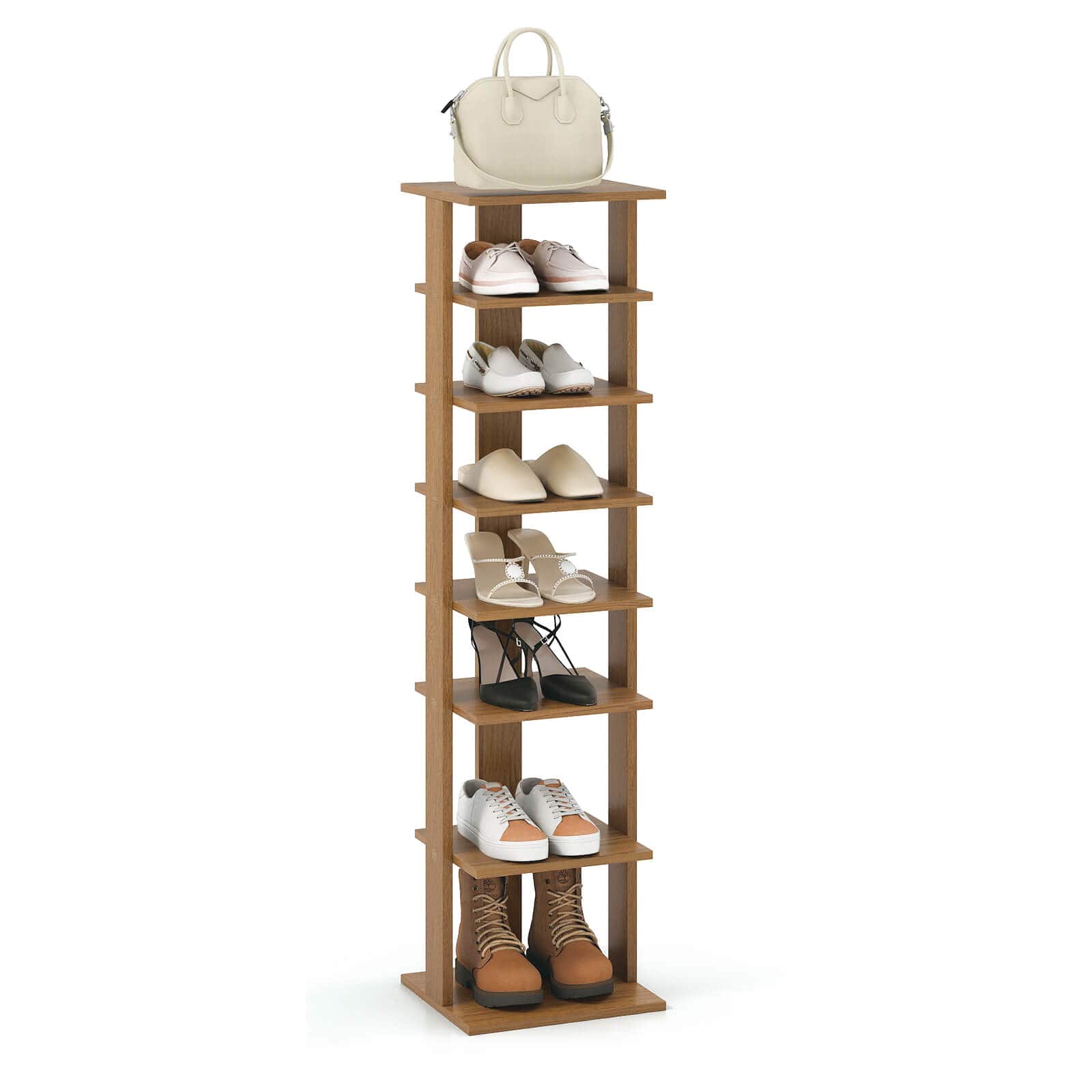 Costway - 7-Tier Wooden Shoe Rack Narrow Vertical Shoe Stand Storage Display Shelf - Natural