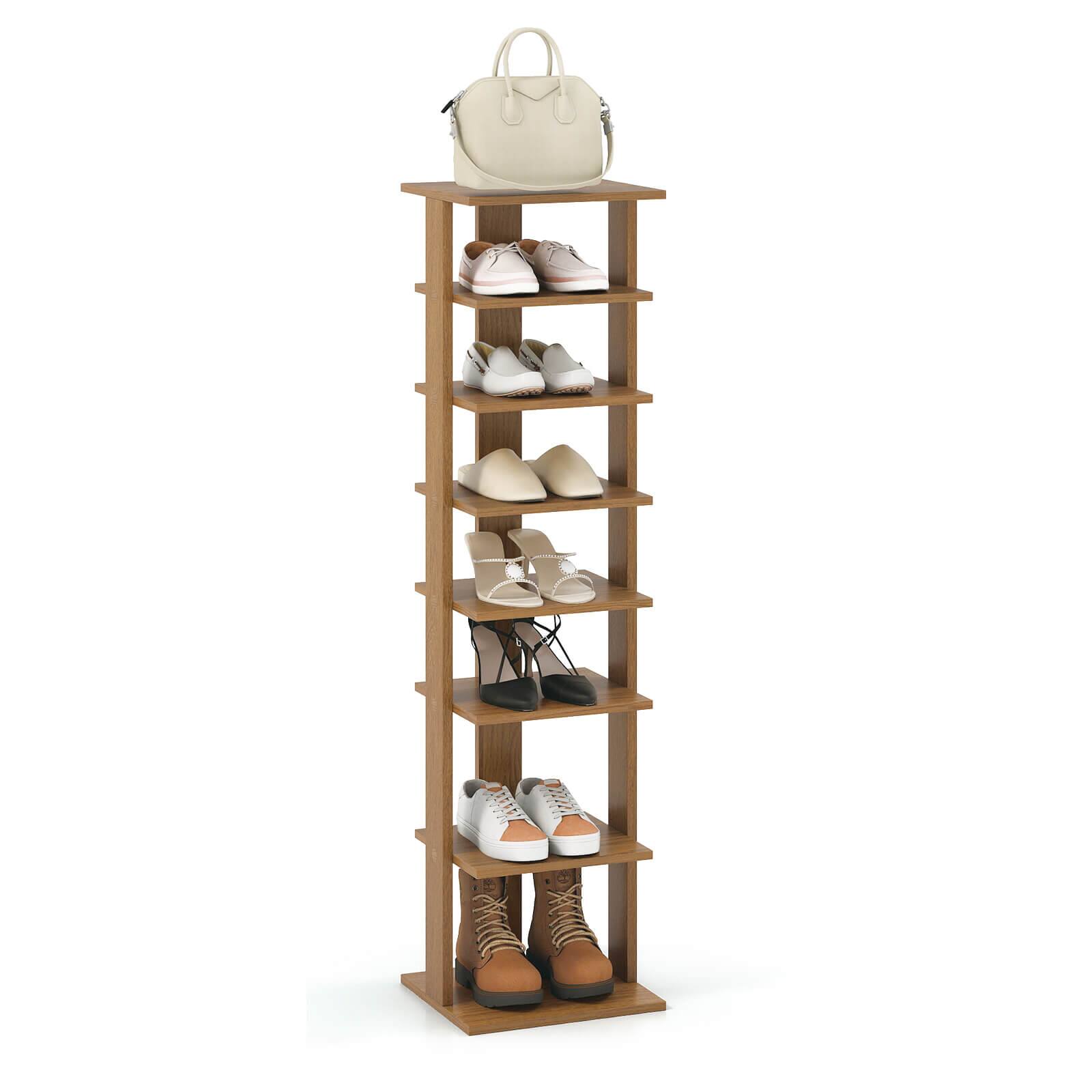 Costway - 7-Tier Wooden Shoe Rack Narrow Vertical Shoe Stand Storage Display Shelf - Natural