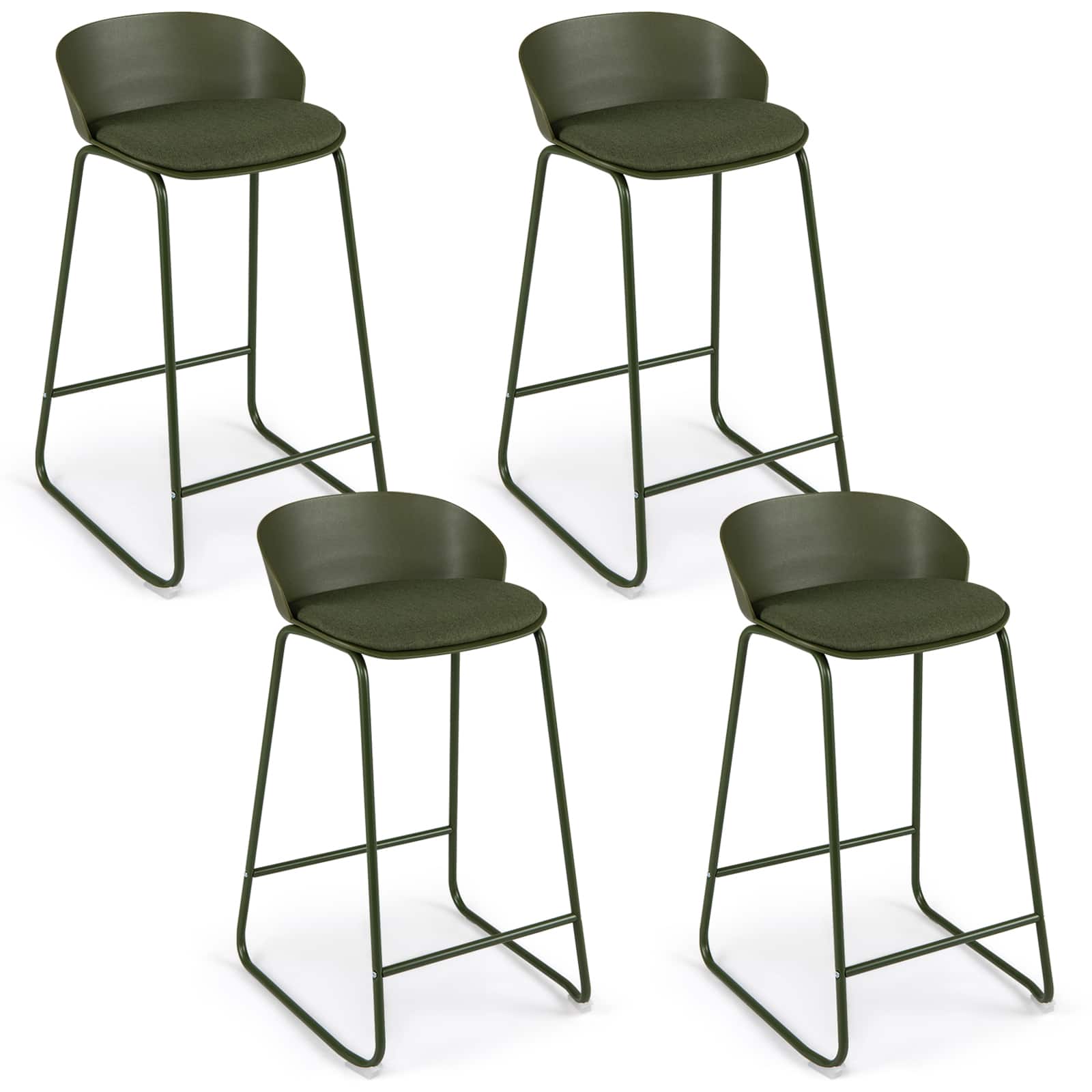 Gymax - 28'' Counter Height Bar Stools Set of 4 w/Curved Backrest Metal Frame Footrest - Green