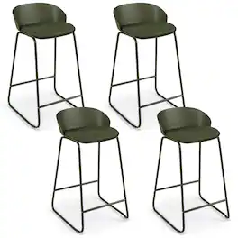 Gymax - 28'' Counter Height Bar Stools Set of 4 w/Curved Backrest Metal Frame Footrest - Green