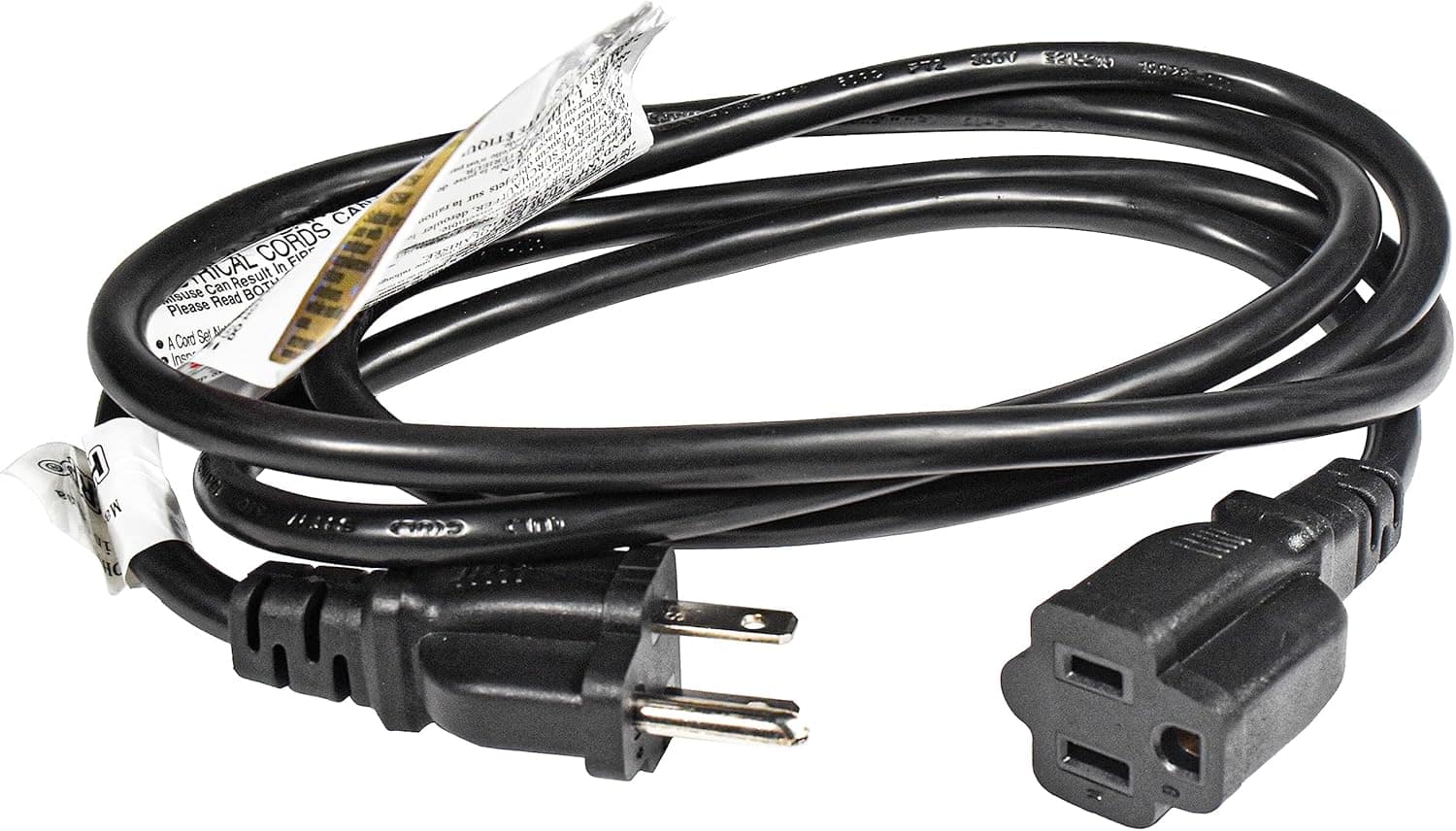 HQRP - 6ft 3 Prong Extension Cord 16AWG, 13 Amps 125V, NEMA 5-15P to NEMA 5-15R, UL Listed - Black