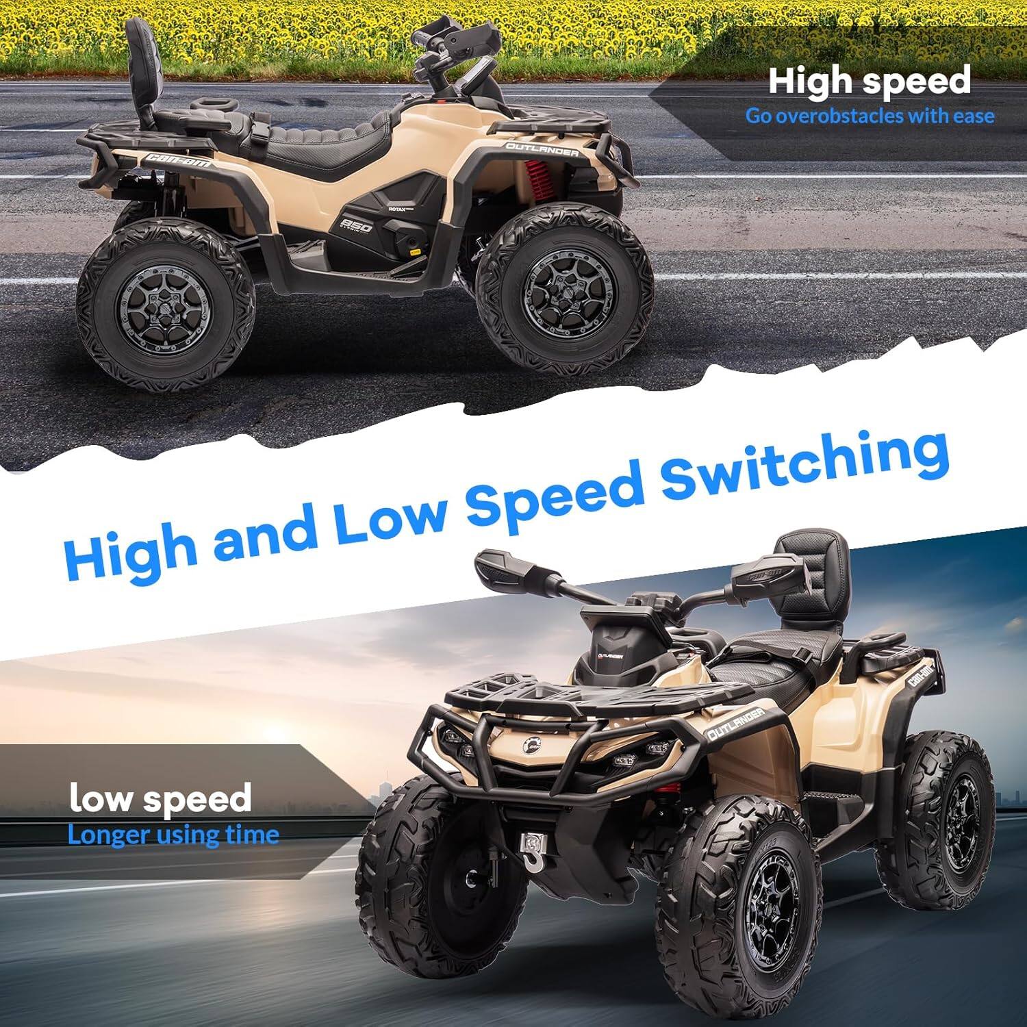 High speed  
Go over obstacles with ease  

High and Low Speed Switching  

low speed  
Longer using time