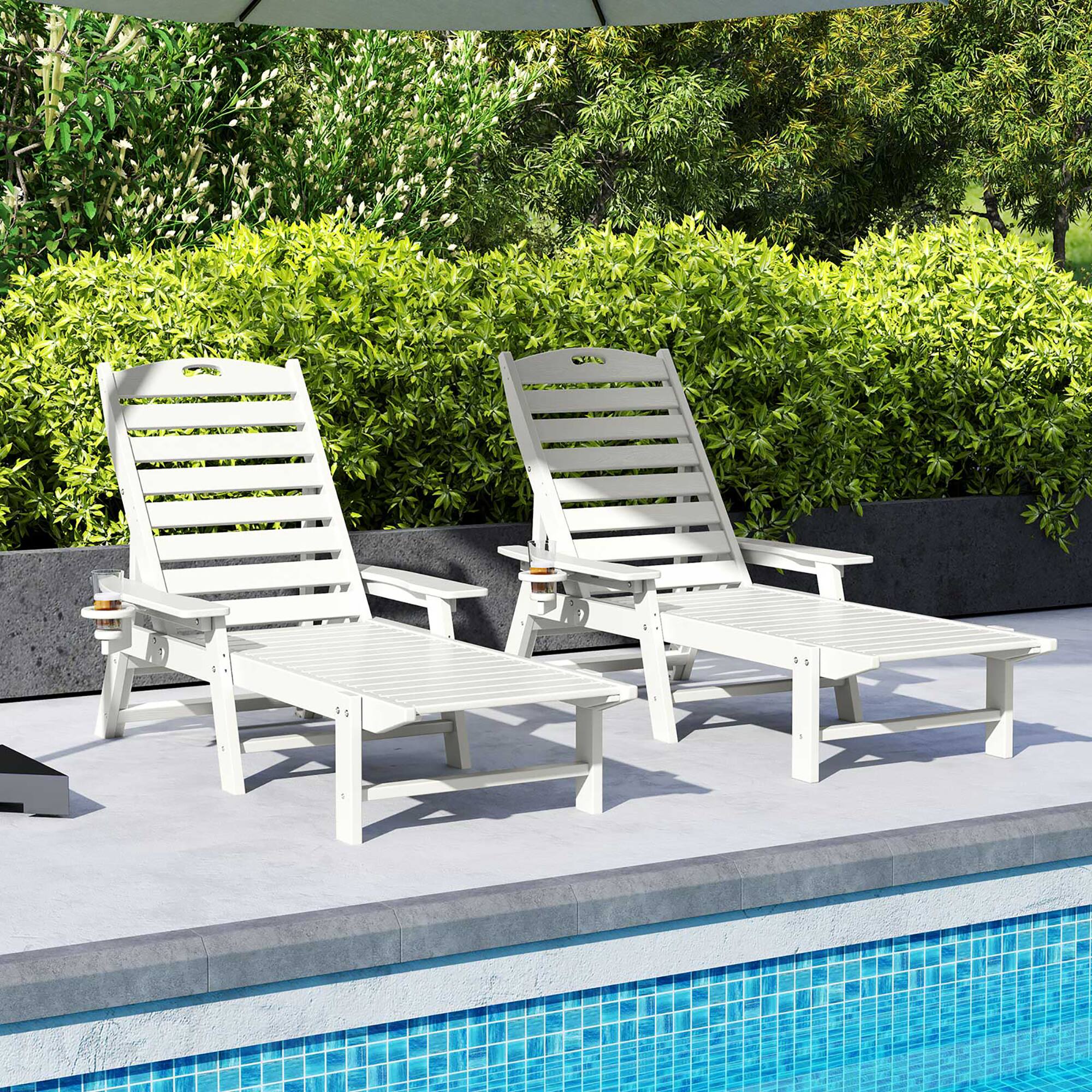 Alt View 4. Gymax - Gymax Patio Chaise Lounge Chair HDPE Recliner w/ 4-Position Backrest Outdoor - White.