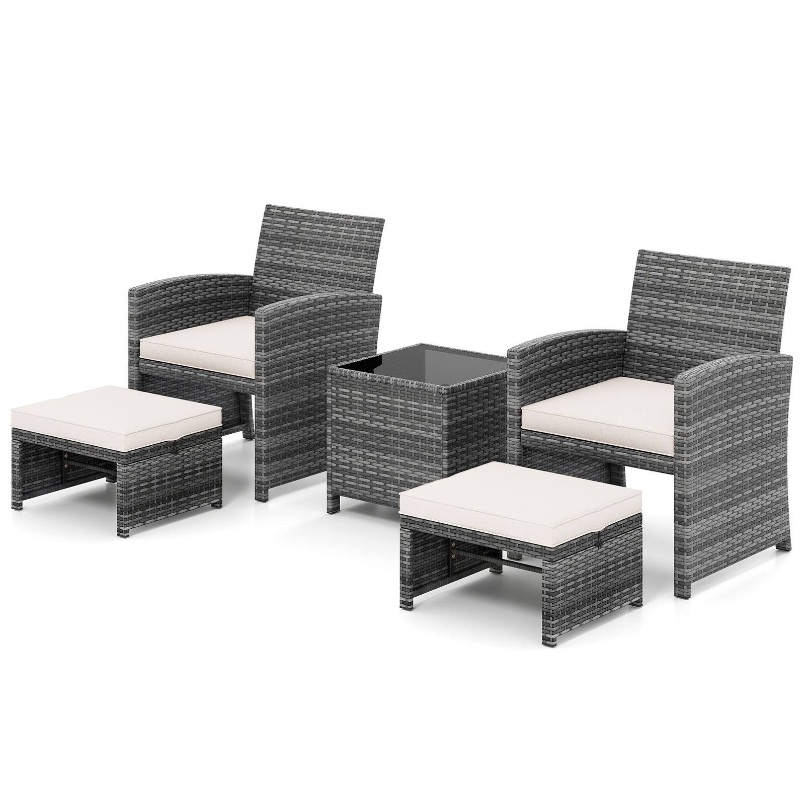 Alt View 5. Gymax - Gymax 5 Pieces Patio Furniture Set PE Wicker Lounge Chairs w/ 2 Ottomans White  Outdoor - White.