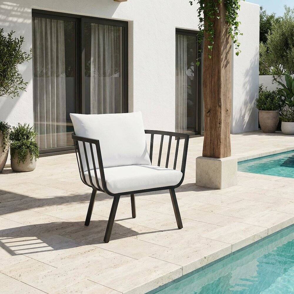 Angle. Outdoor Escape - Outdoor Patio Aluminum Armchair For Lounge Relaxation - Gray.