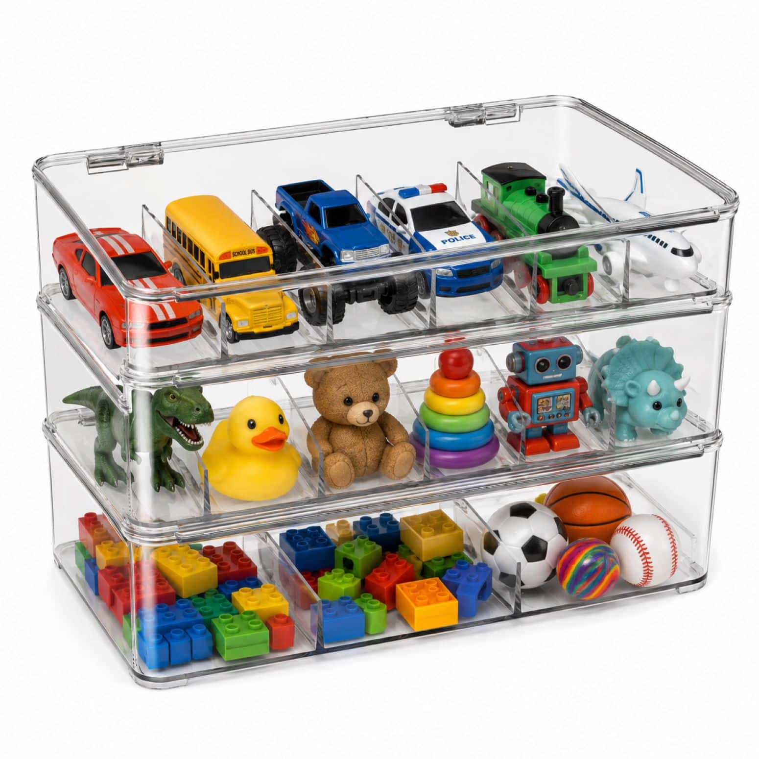 Sorbus - Lego Storage Case - Plastic Stackable Organizers and Storage Container for Sorting Jewelry, Small Toys, Blocks - Clear 3 Pack