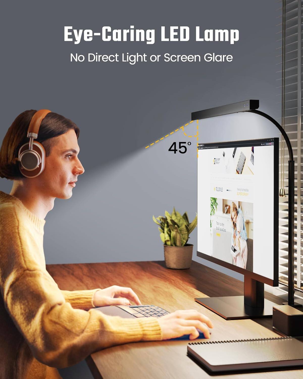 Eye-Caring LED Lamp  
No Direct Light or Screen Glare  
45°