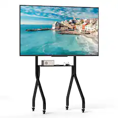 Front. Gymax - Gymax Mobile TV Stand Rolling TV Cart for 43''-100'' Flat/Curved Screens up to 110 lbs - Black.
