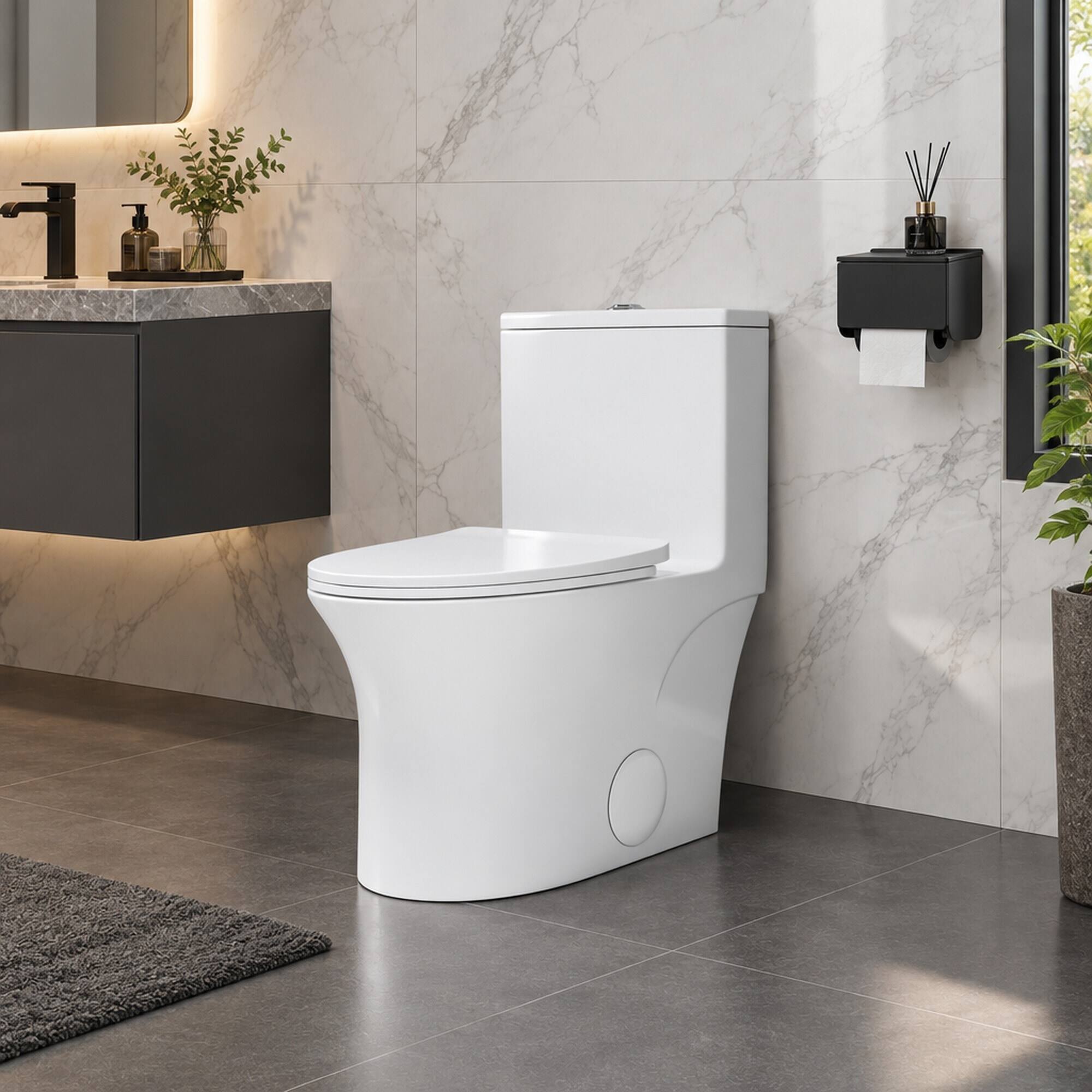 RYHNUYNE One Piece Toilet, Dual Flush Elongated Comfort Height Floor ...