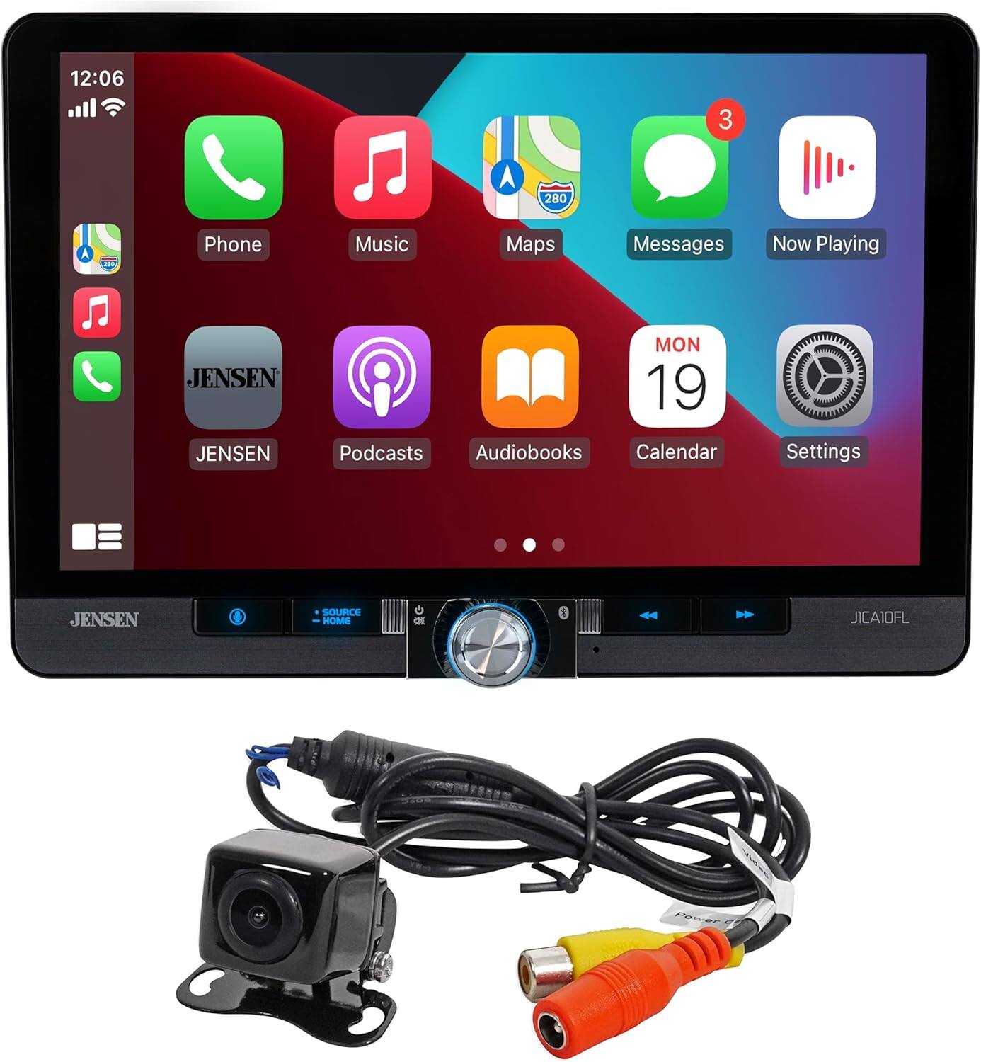 Jensen - J1CA10FL-BUC 10.1" Single/Double DIN Car Stereo | Apple CarPlay & Android Auto | Bluetooth | USB | Backup Camera - Black