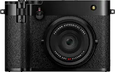 The image features a black camera with an aspherical Fujinon lens. The lens has a focal length of 35mm and a 1:4 macro ratio. The camera is designed to capture high-quality images with a wide aperture, making it ideal for low-light situations and capturing fine details. The macro ratio allows for close-up shots of small subjects, providing a unique perspective and detail that may not be possible with other lenses.