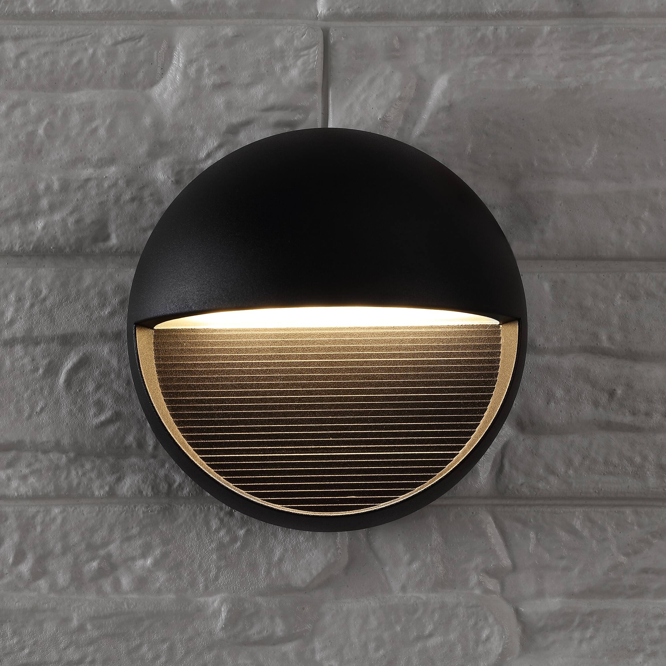 Alt View 7. Jonathan Y - Orbe 6.25" Outdoor Metal/Glass Integrated LED Wall Sconce, Black - Black.