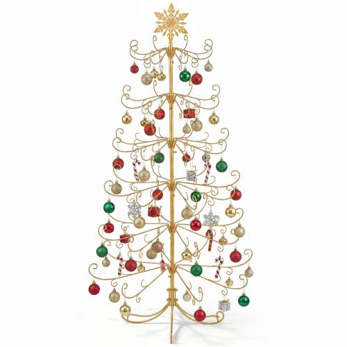 Front. Winado - 6FT Iron Christmas Tree Stand Only with Branch Tips for Ornament Display for Indoor Outdoor Holiday Party Decor Hanger - Gold-Snowflake Top.