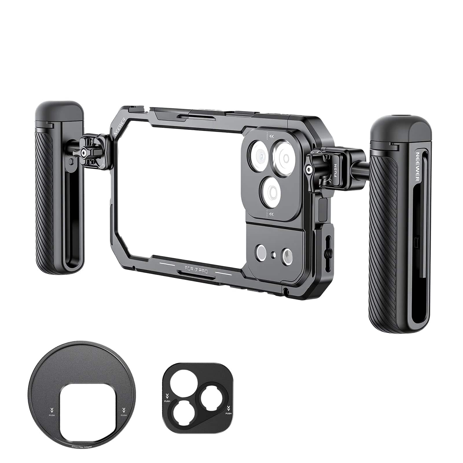 Neewer - iPhone 17 Pro Video Cage Kit, Dual Quick Release Handles, 67mm Filter Ring & Lens Mounts, PA143