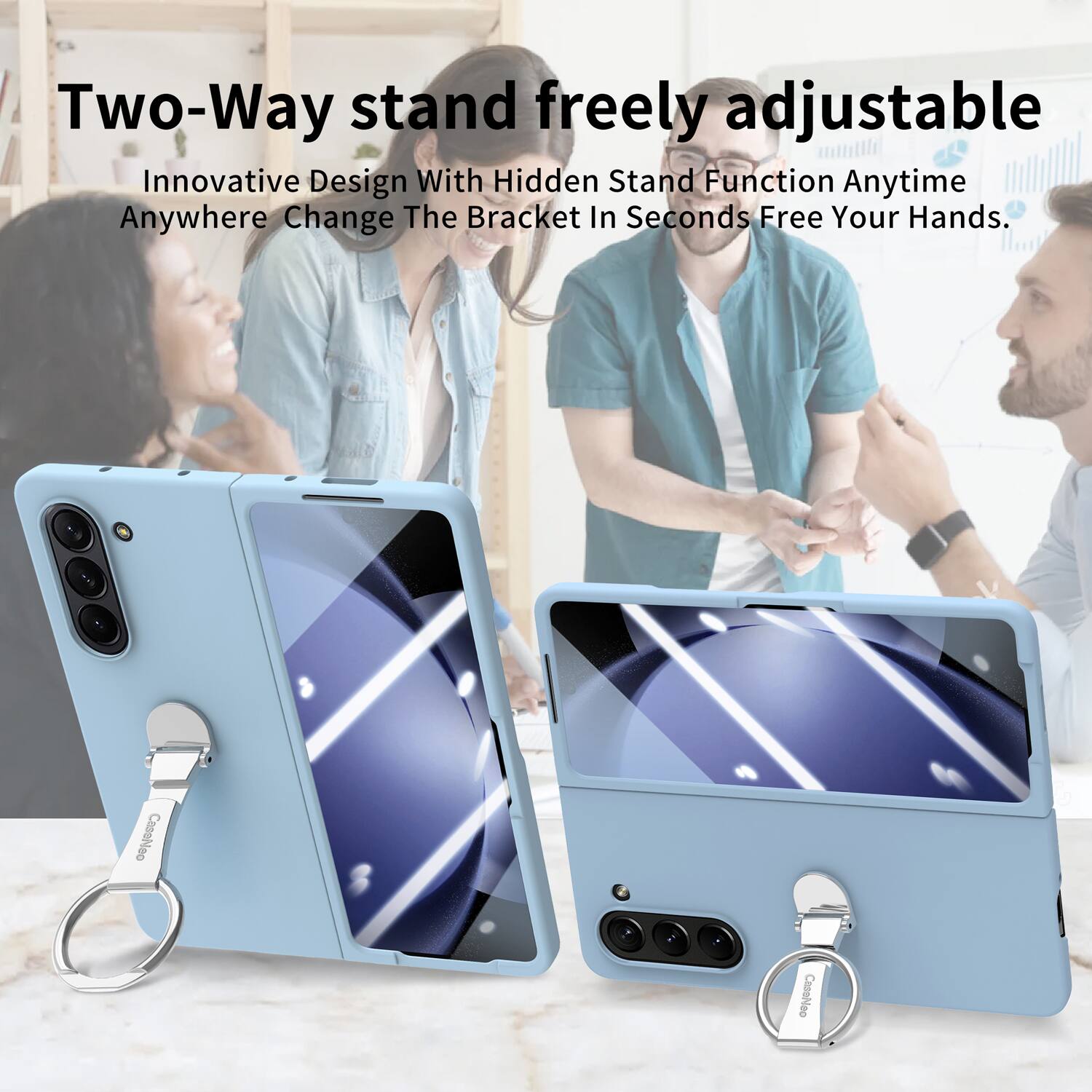 Two-Way stand freely adjustable  
Innovative Design With Hidden Stand Function Anytime Anywhere Change The Bracket In Seconds Free Your Hands.  
CassNeo