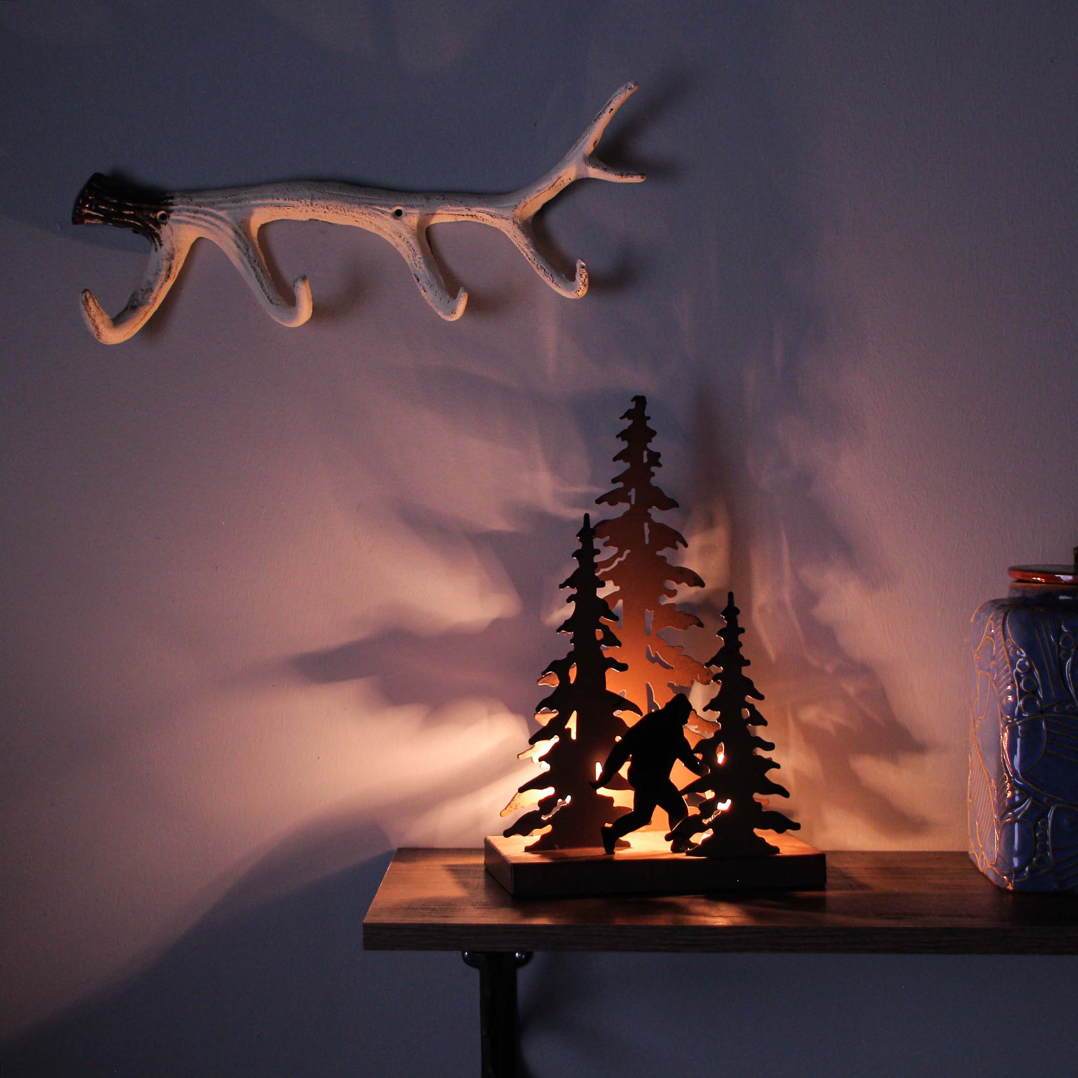 Alt View 4. Zeckos - 16 Inch Cast Iron Deer Antler Wall Mounted Hook Rack Towel Key Hat Hanger - White.