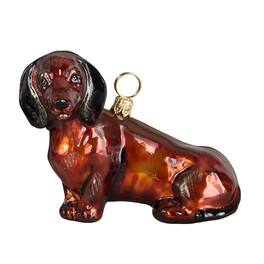 Joy to the World Collectibles - Joy to the World Dachshund Sitting Dog Polish Blown Glass Christmas Ornament - Red