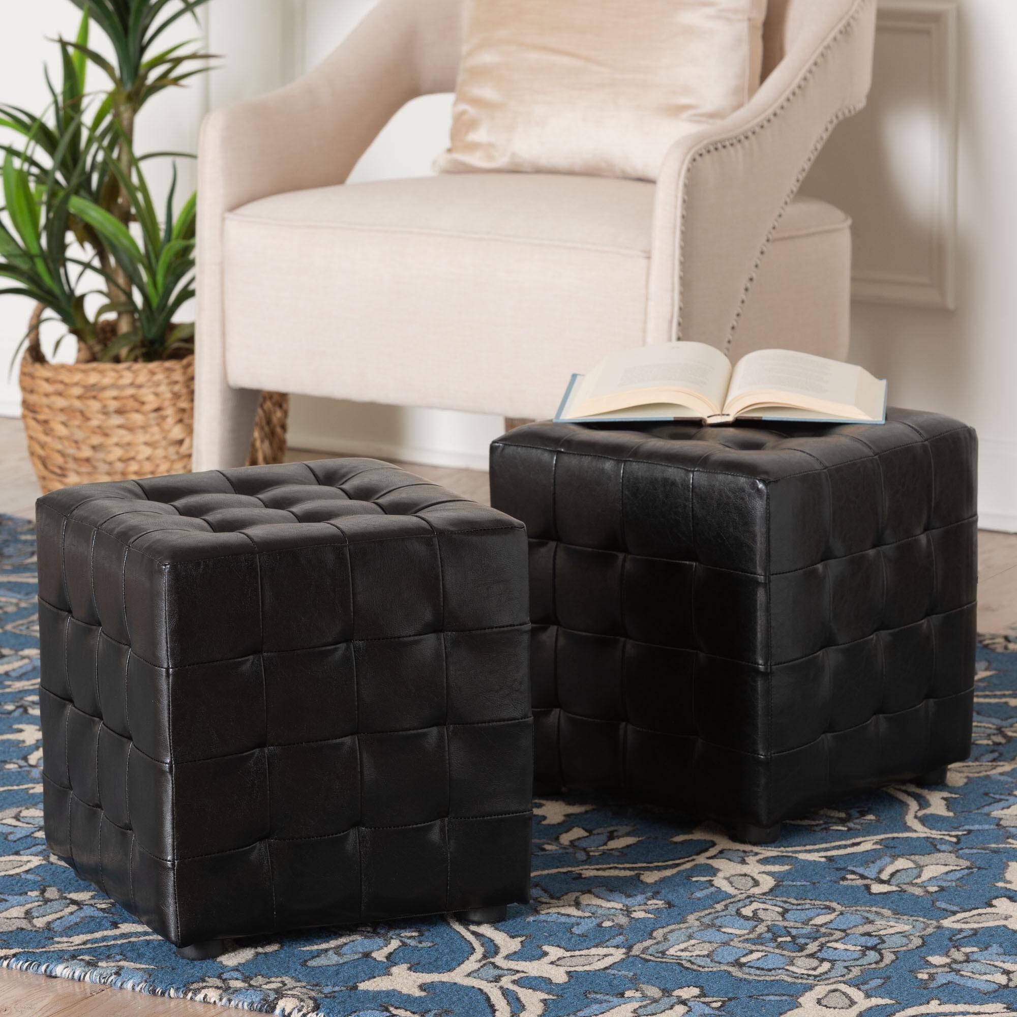 Back. Baxton Studio - Siskal Modern Cube Ottoman - Black.