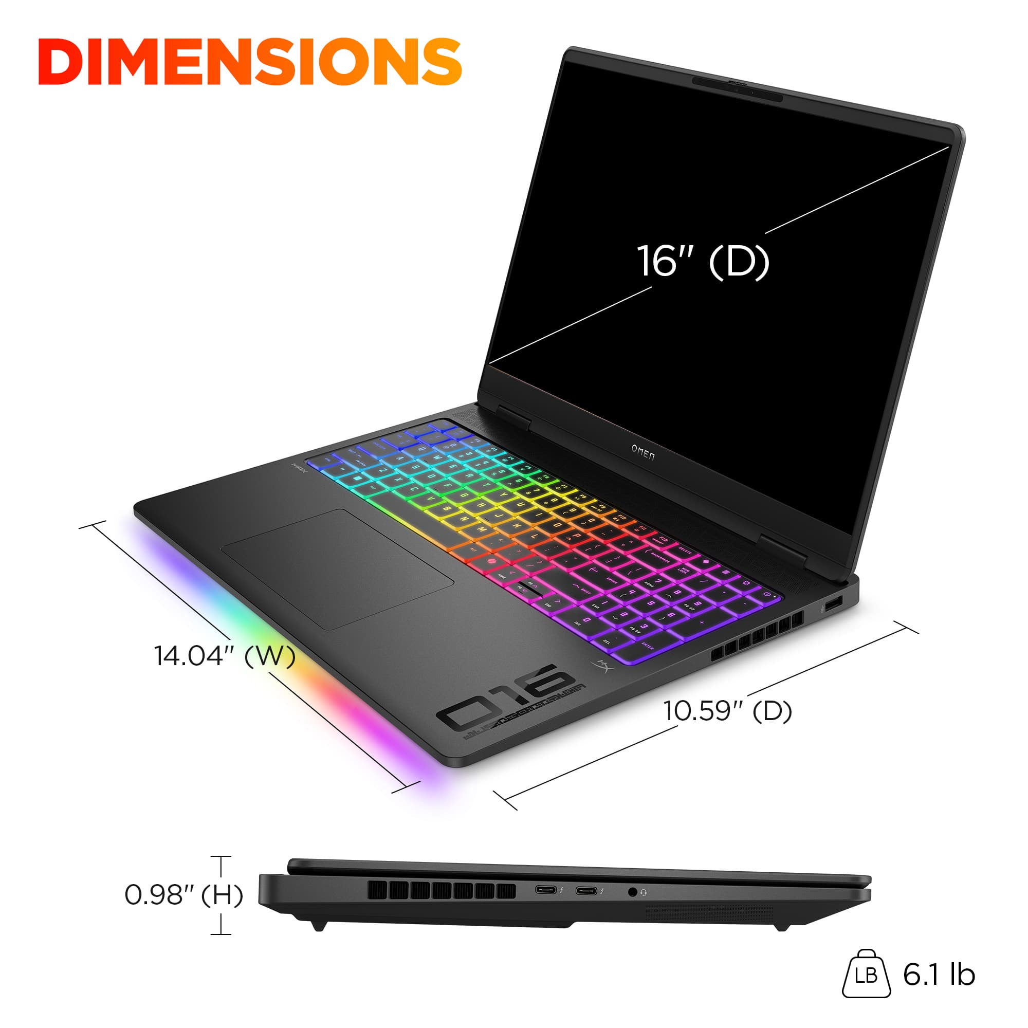 DIMENSIONS: 16" (D) 14.04" (W) 0.98" (H) 6.1 lb