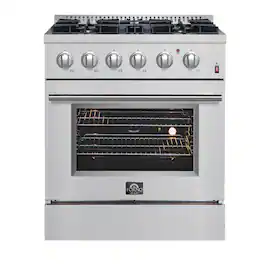 Forno Appliances - Marco 4.32 Cu. Ft. Freestanding Dual Fuel Convection Range with Dual Ring Burner - Silver