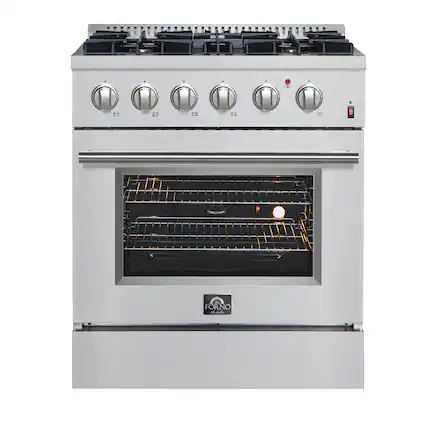 Front. Forno Appliances - Marco 4.32 Cu. Ft. Freestanding Dual Fuel Convection Range with Dual Ring Burner - Silver.