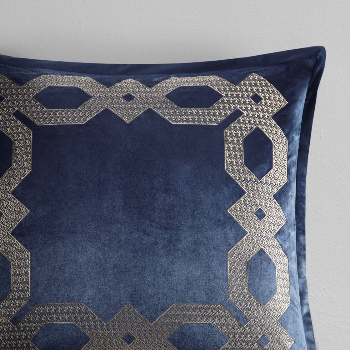 Alt View 1. Gracie Mills - Gracie Mills Mallor Geometric Embroidered Velvet European Pillow Sham - Navy.