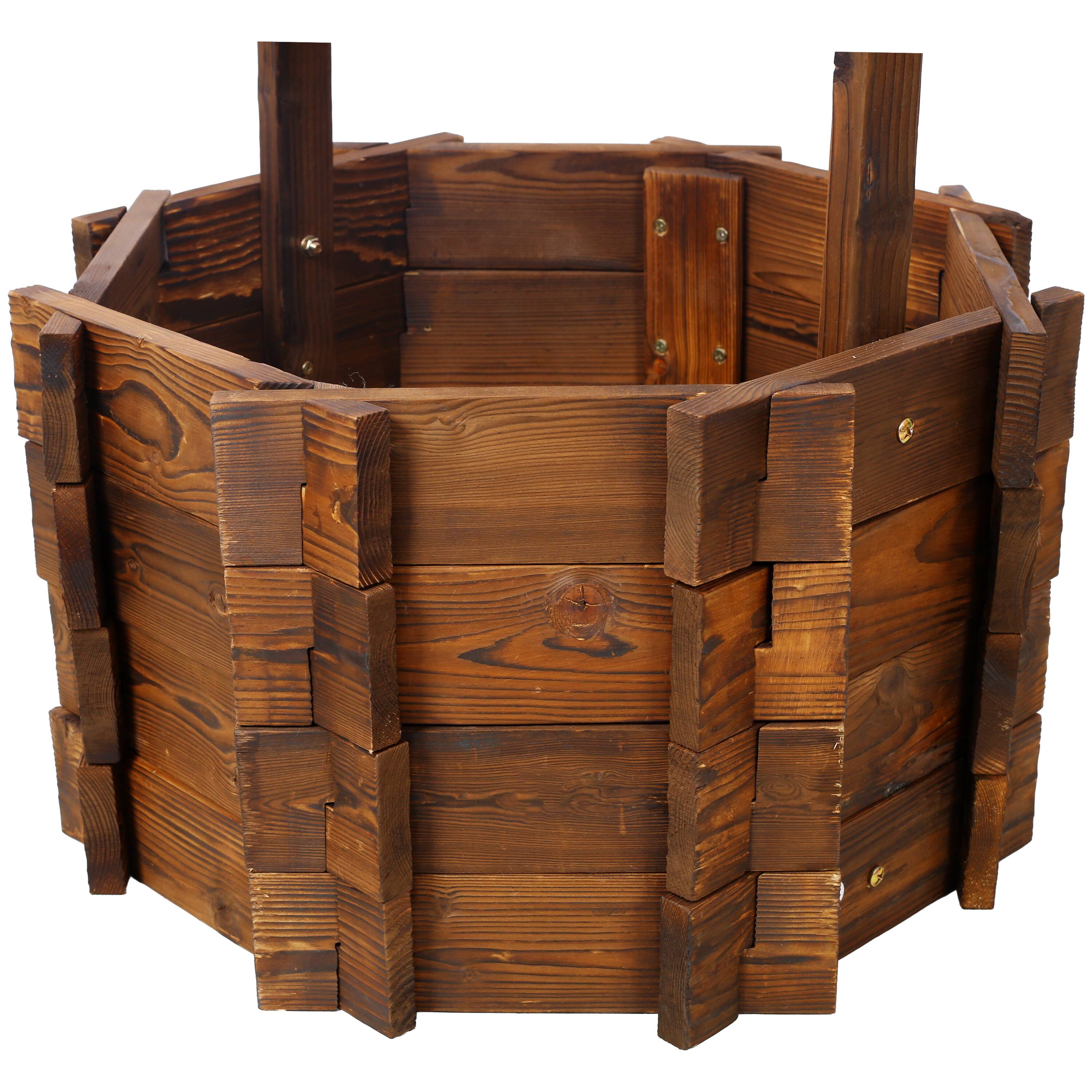 Alt View 7. GOODSILO - Rustic Wooden Wishing Well Planter for Garden and Patio Decor with Hanging Bucket and Protective Roof - Brown.