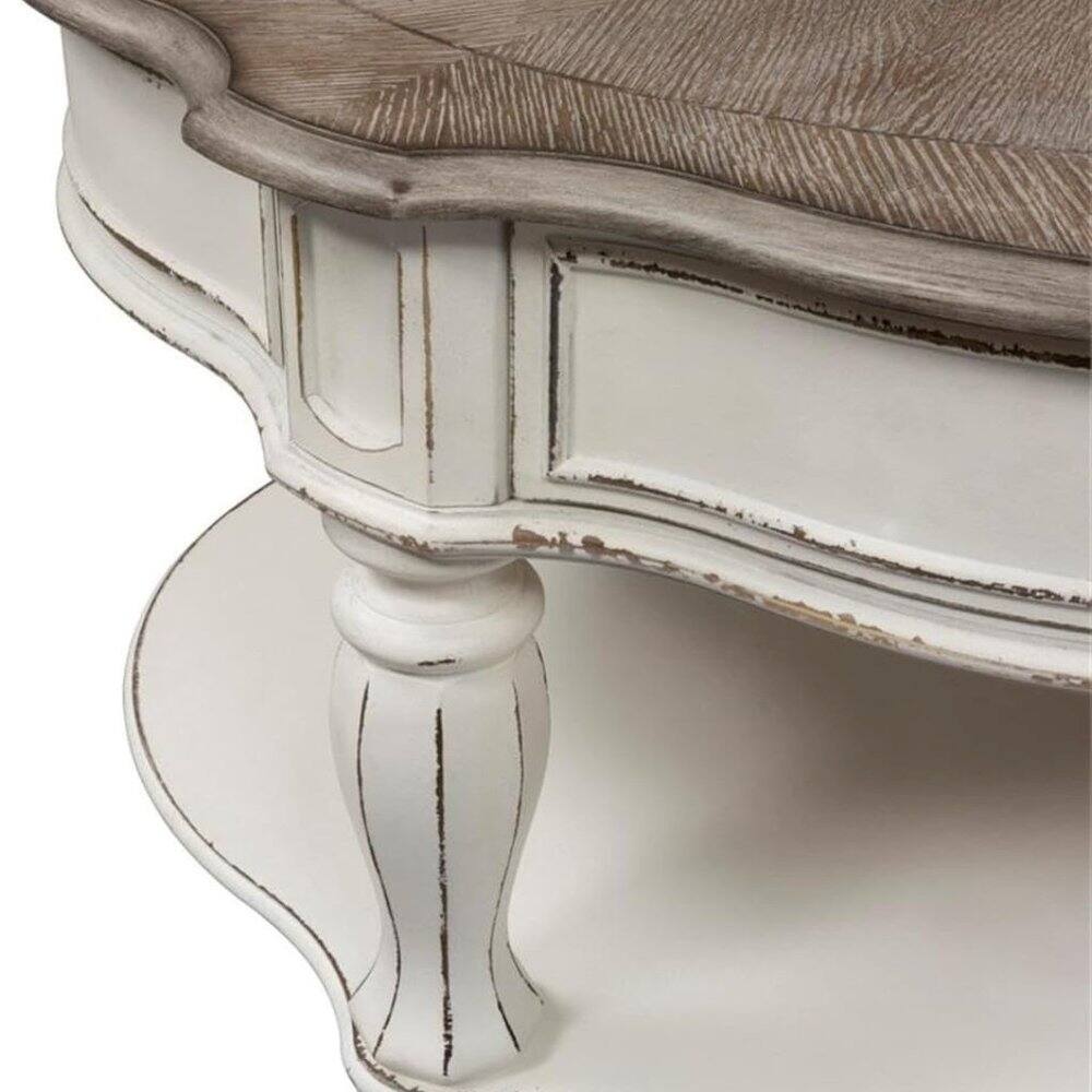 Alt View 4. Starlight Canyon Home - Antique Oval Coffee Table with Drawer And Bottom Shelf in White Finish - White.