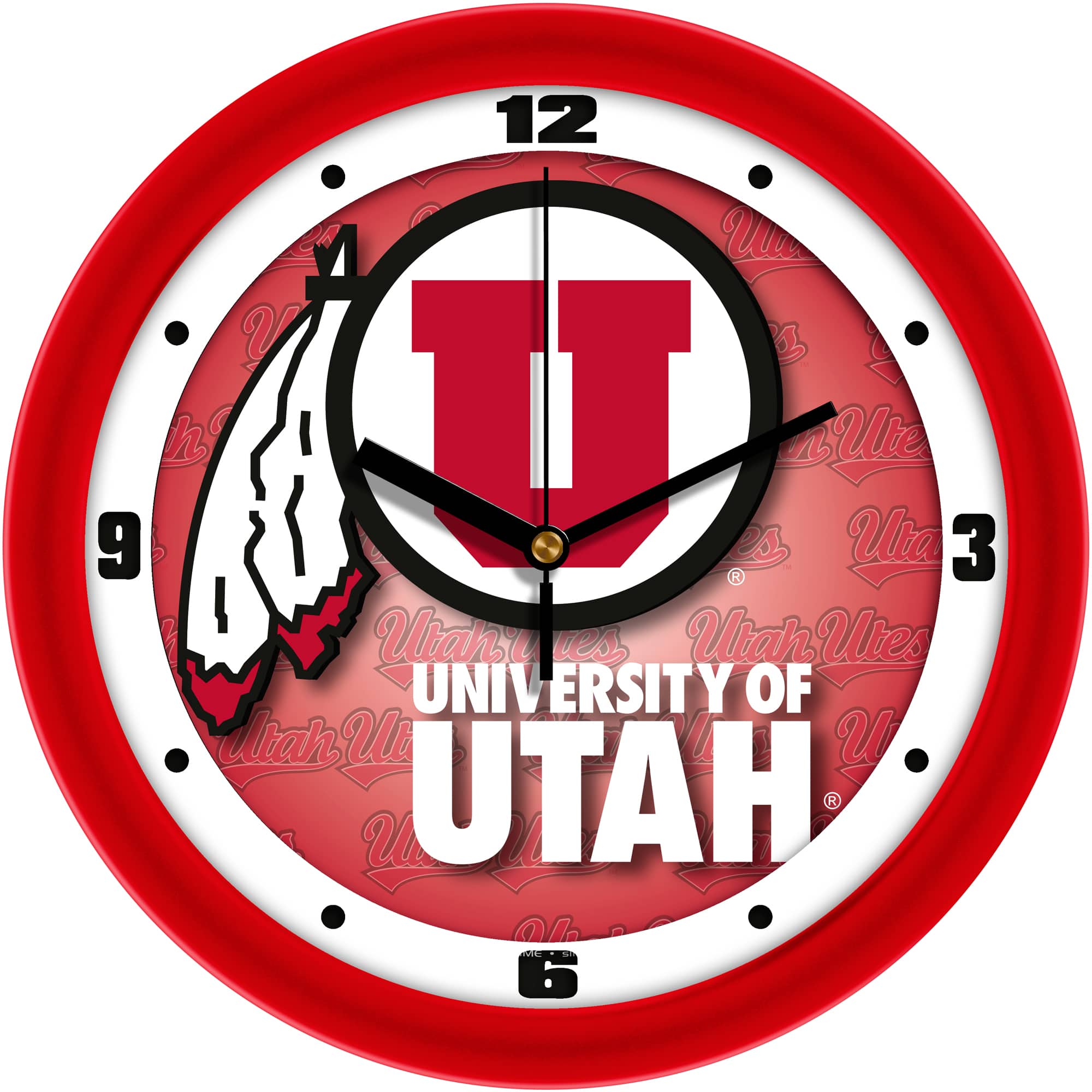 MpDirect - Utah Utes 11.5'' Suntime Premium Glass Face Dimension Wall Clock - Multicolor