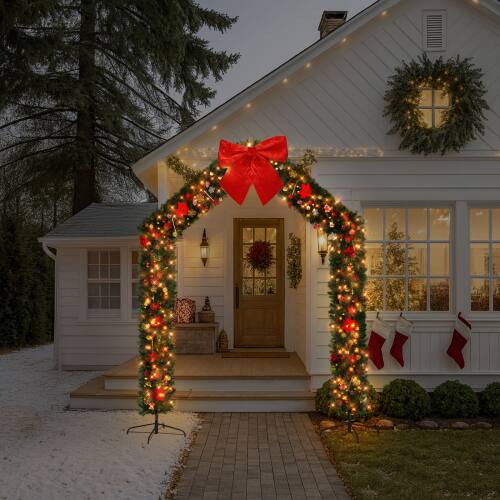 Alt View 5. Winado - 8.5 FT Christmas Artificial Tree Archway Decoration, PVC Holiday Tree Arch with 350 LEDs for Outdoor Garden, Pointed Top - Green.