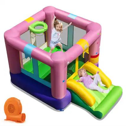 Front. Costway - Costway Inflatable Bounce House Bouncy Castle with Slide & Basketball Rim 520W Blower - Multicolor.