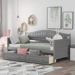 Aukfa - Twin Wooden Daybed with 2 drawers, Sofa Bed for Bedroom Living Room,No Box Spring Needed - Gray